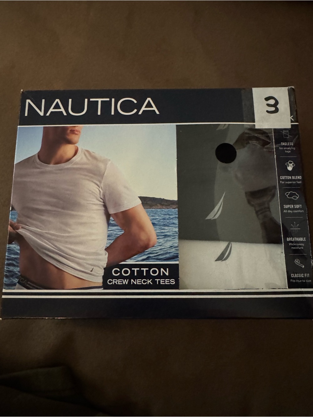 Nautica Tshirt Mens Small Black White 3 Pack